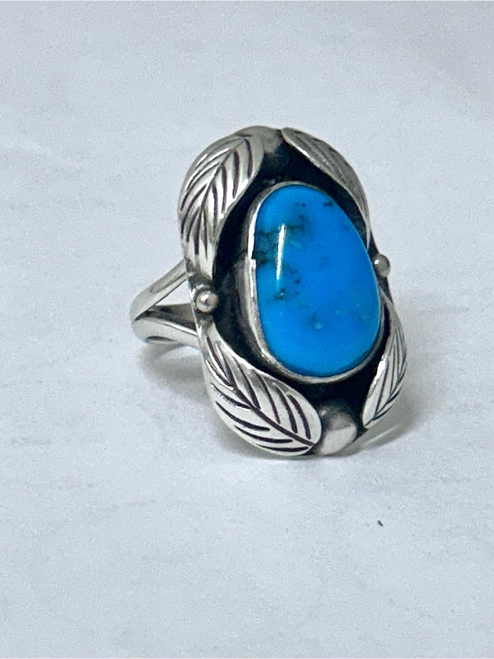 Antique Inlaid Turquoise Gemstone Sterling Silver Navajo Indian Scarab Ring - Picture 2 of 16